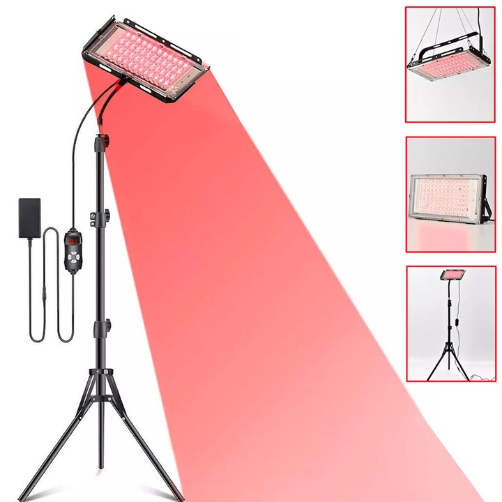 Lampa de terapie cu LED, 96-LED, 660nm si 850nm, neagra, cu stativ reglabil