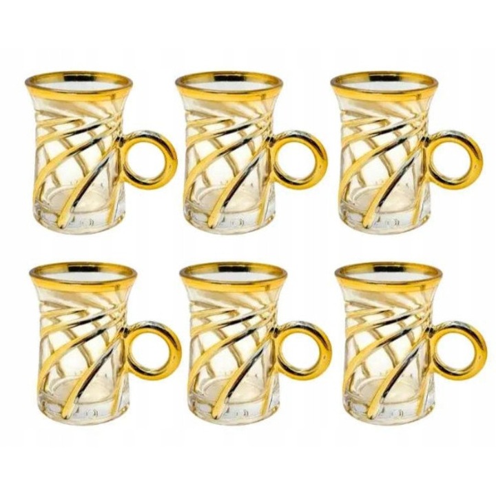 Set 6 cani espresso Eisenbach, design elegant, detalii aurii, sticla premium, 80ml
