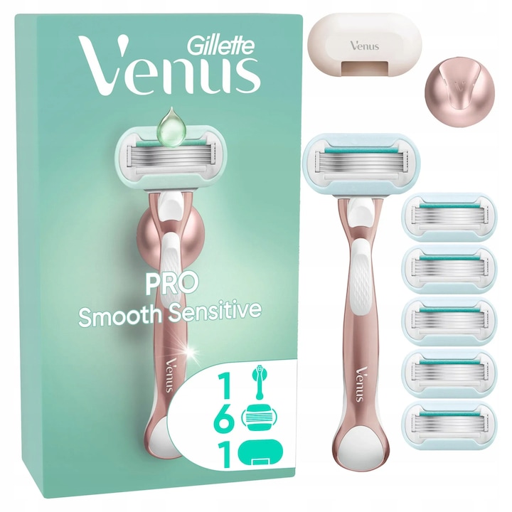 Set aparat de ras Gillette Venus Pro Smooth Sensitive, 6 cartuse, A++