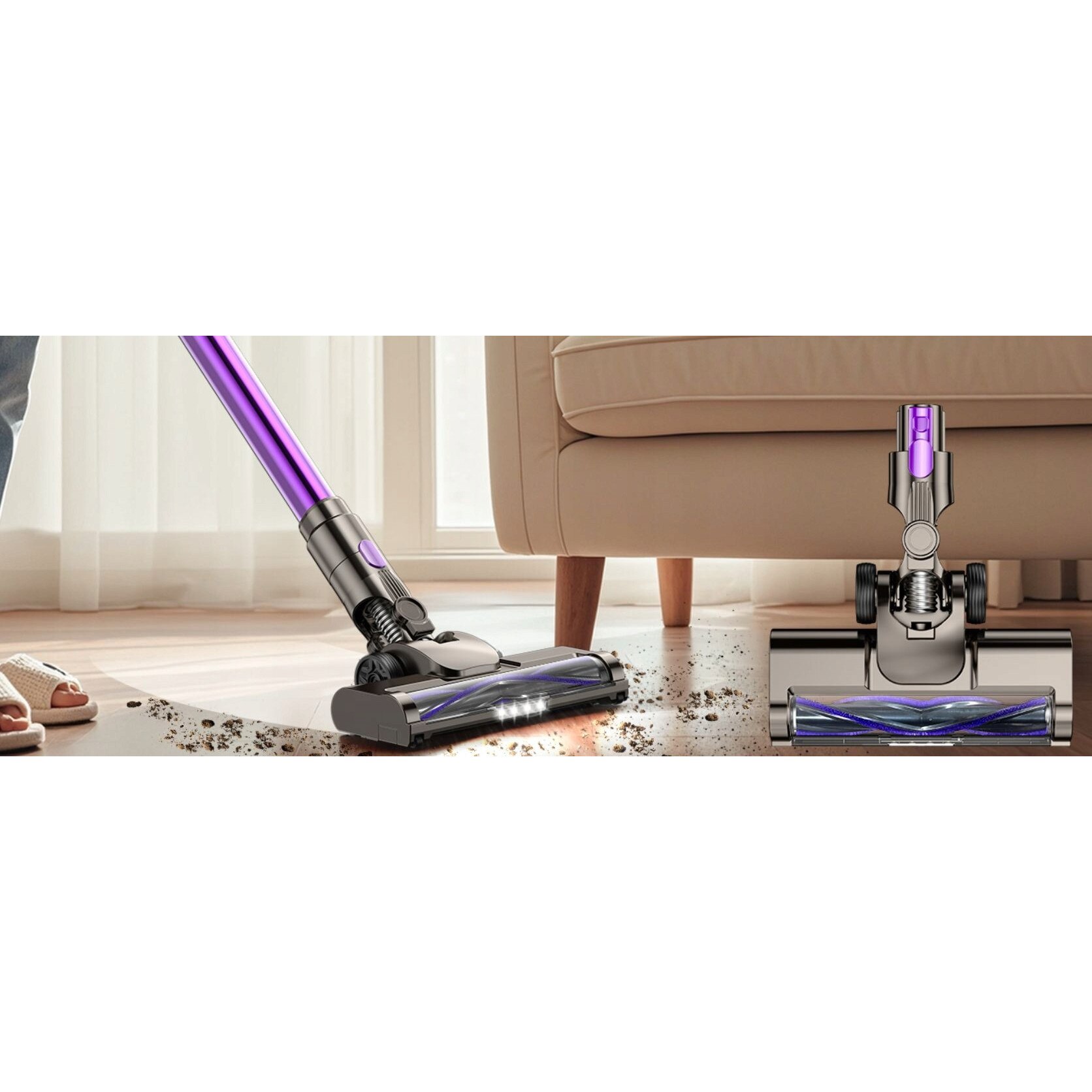 Aspirator vertical fara fir, Lubluelu 202, 550 W, 45000 Pa, 65 min autonomie, filtru 1.5 l, violet