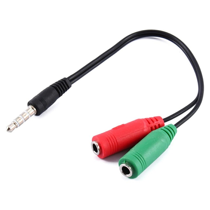 Аудио адаптер 4-пинов мини жак 3.5 мм към 2x мини жак 3.5 мм, черен, 20 см