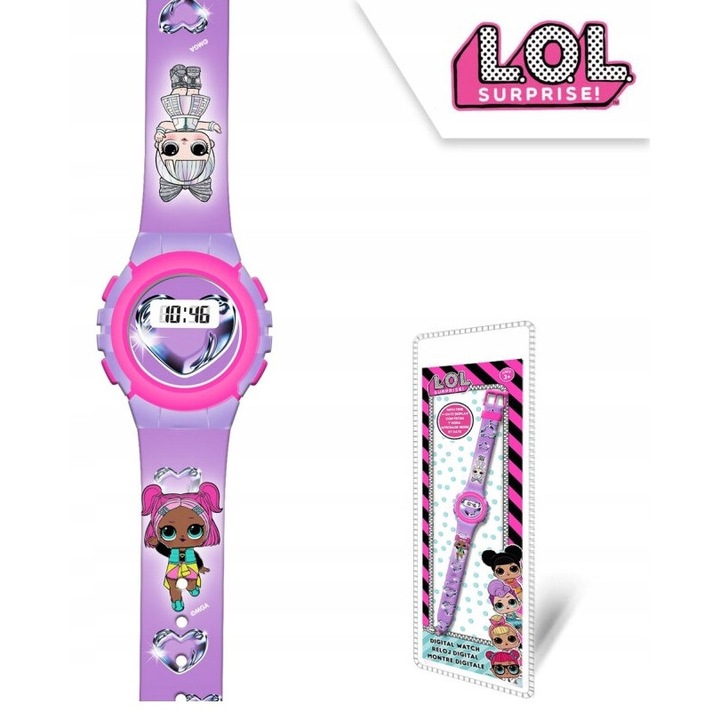 Детски дигитален часовник, LOL Surprise, 2см дисплей, 3.2см циферблат, многоцветен, регулируема каишка