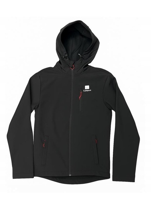 Мъжко яке Campus Essential, черно, софтшел, с качулка, ветроустойчиво и водоустойчиво
