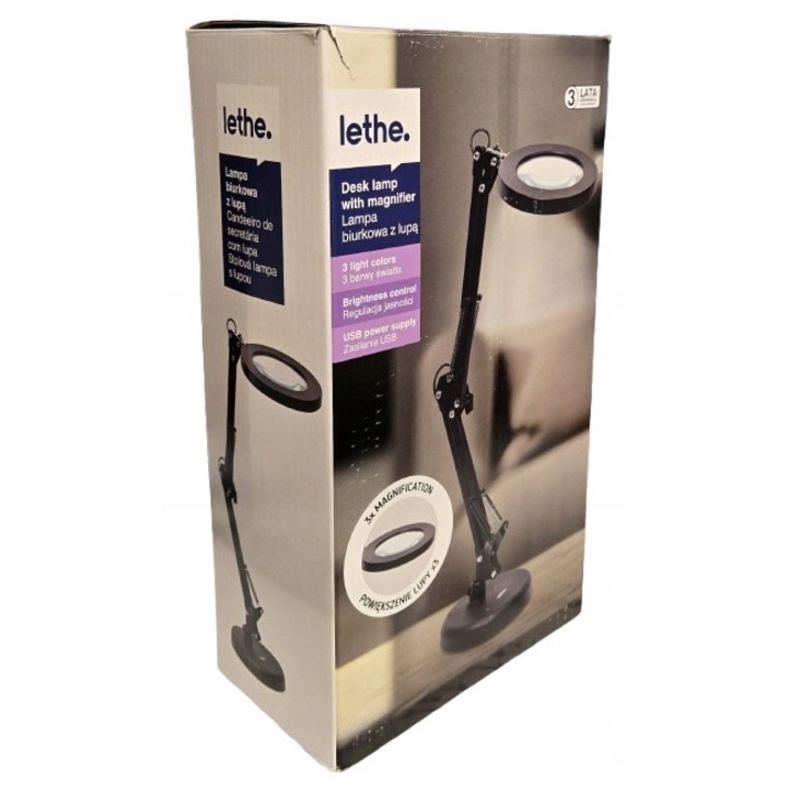 LED настолна лампа с лупа 3x Lethe, 3 цвята светлина, монтаж 2 в 1, 50 см