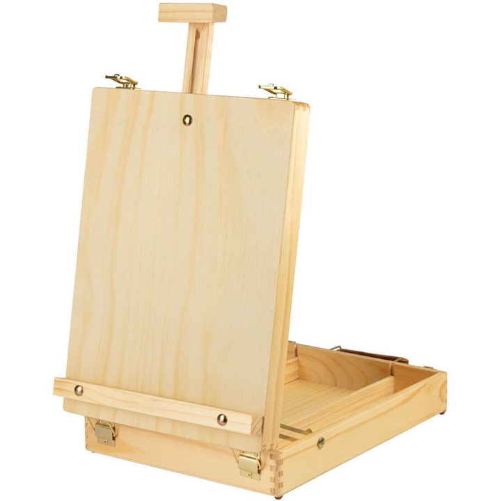 Sztaluga de masa din lemn cu valiza, dimensiuni 27x9,8x36cm, inaltime ajustabila, transportabila, set pentru tineri artisti