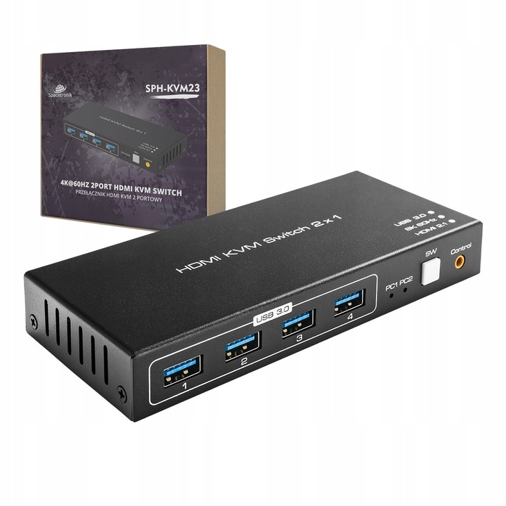 Switch KVM USB + HDMI 2/1 Spacetronik 8K@60Hz, 1,5m, compatibil Windows, Apple, Linux