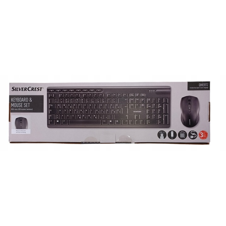 Безжична клавиатура и мишка SilverCrest, QWERTZ, 1000/1200/1600 dpi, черни, комплект