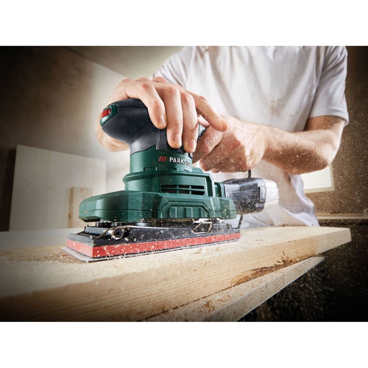 Slefuitor oscilant Parkside 270W, 12,3x17x34,3cm, cu sistem de aspirare, set cu hartie abraziva 120