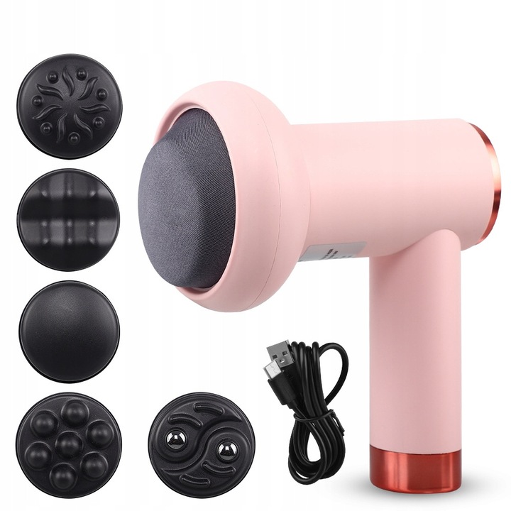 Електрически антицелулитен масажор, розов, 16x13,4x8,5см, 5 приставки, регулируема интензивност