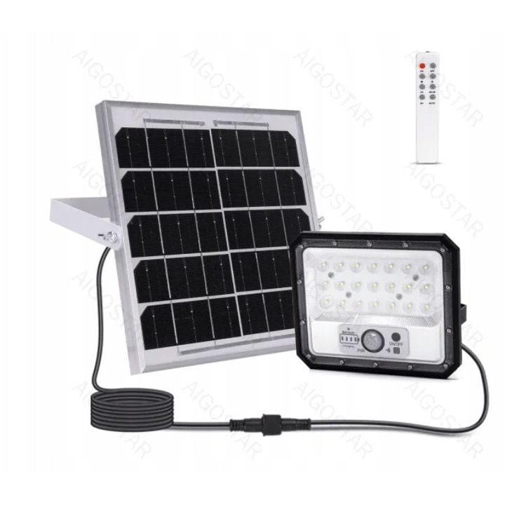 Reflector solar 80W, 6500K, IP65, negru, dimensiuni 205x170x44,5mm, cu senzor de miscare