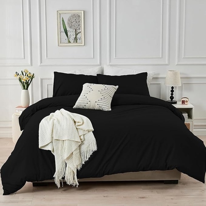 Ágyneműhuzat, 155x220cm, 80x80cm, pamut, fekete, szett