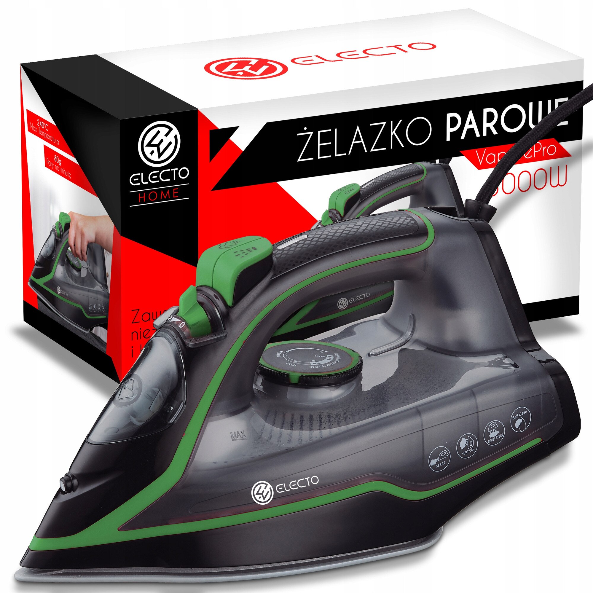 Fier de calcat cu abur Electo 3000W ceramic, functie anti-drip, 380ml, verde