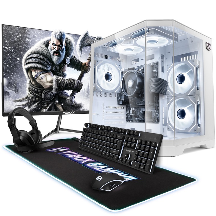 PC Gaming, Vibox I-519, Ryzen 3 3200G, 16GB RAM, 1TB SSD, Alb, Monitor 22 inch