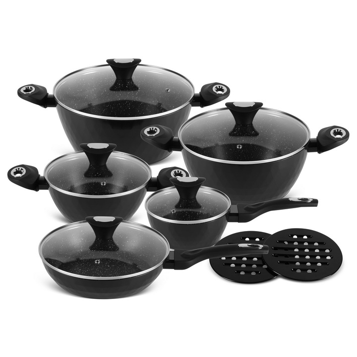 Set oale marmura 12 el., Edenberg, aluminiu, non-stick, multicolor