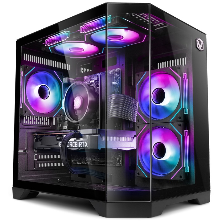 PC Gaming Vibox V-500, AMD Ryzen 5 5500, NVIDIA RTX 3050, Negru, 28x35x38cm