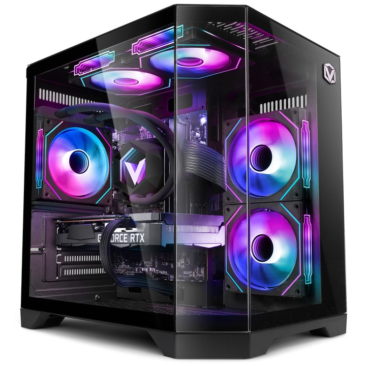 PC Gaming Vibox IV-576, AMD Ryzen 7 5700X 4,6 GHz, NVIDIA GeForce RTX 3050 6 GB, 16 GB RAM, 500 GB SSD, Negru, 28x35x38cm