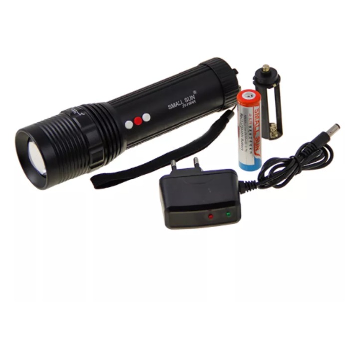 LED фенер с акумулаторна батерия, увеличение и бял червен LED панел, 220V, TehnoFusion