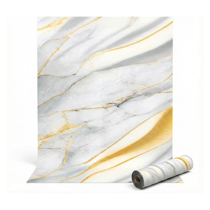 Rola tapet autoadeziv premium NEXTLY, marmura gri-alb, waterproof, ajustabil, adeziv puternic, usor de montat, acoperire 3.6 mp, 120x300 cm, 2.5 mm grosime, gri-alb