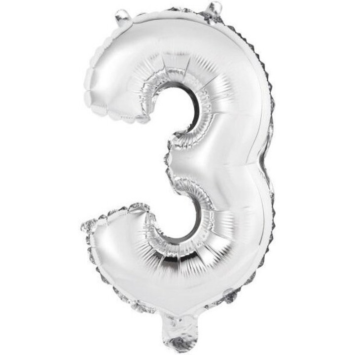 Фолиев балон мини цифра 3, AMSCAN, сребрист, 25x40см