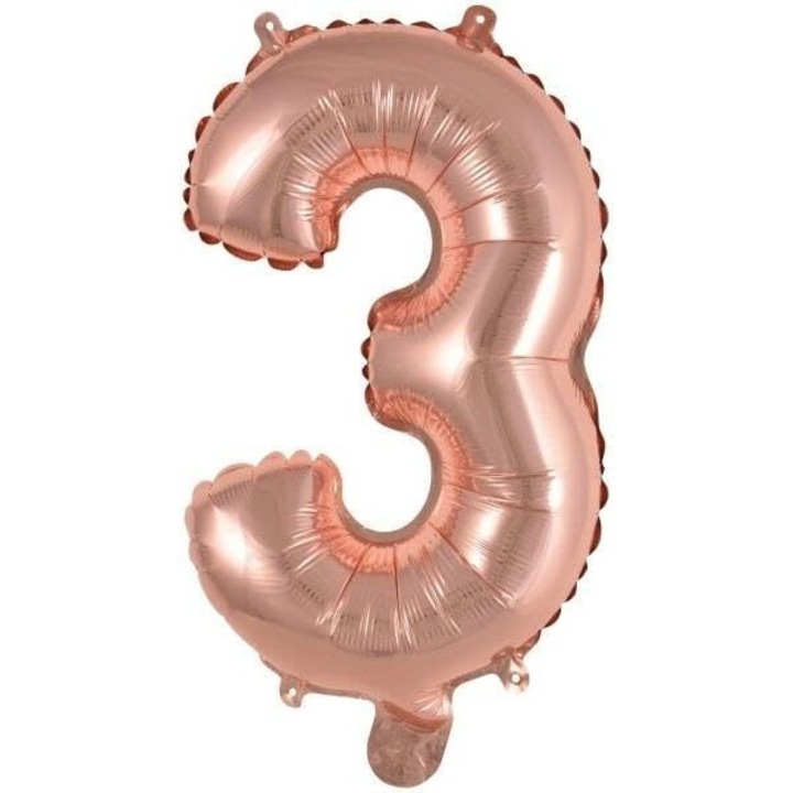 Фолиев балон мини цифра 3, AMSCAN, розов, 35 см
