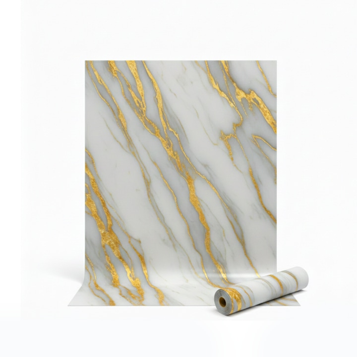 Rola tapet autoadeziv premium NEXTLY, marmura gri-genusiu, waterproof, ajustabil, adeziv puternic, usor de montat, acoperire 3.6 mp, 120x300 cm, 2.5 mm grosime, gri-cenusiu