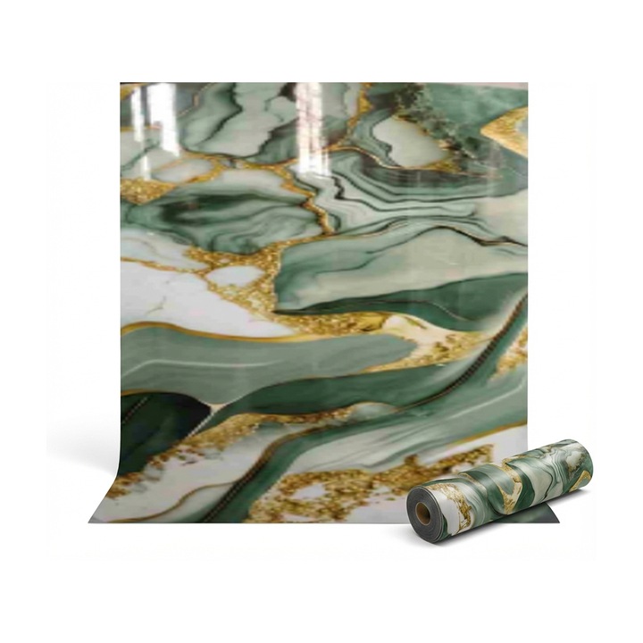 Rola tapet autoadeziv premium NEXTLY, marmura verde pastel, waterproof, ajustabil, adeziv puternic, usor de montat, acoperire 3.6 mp, 120x300 cm, 2.5 mm grosime, verde pastel