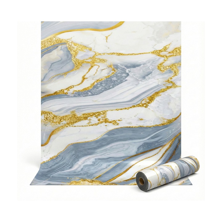 Rola tapet autoadeziv premium NEXTLY, marmura alb albastruie, waterproof, ajustabil, adeziv puternic, usor de montat, acoperire 3.6 mp, 120x300 cm, 2.5 mm grosime, alb-albastruie