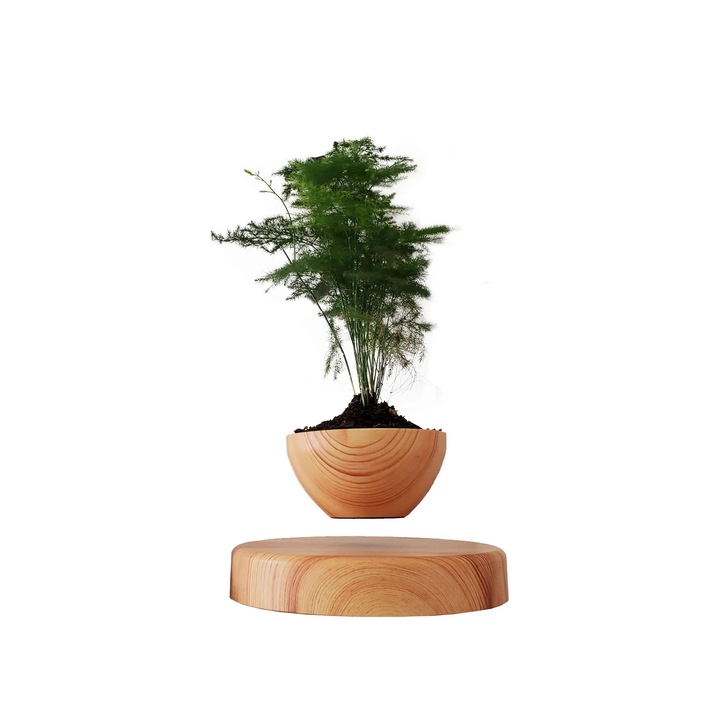 Ghiveci decorativ magnetic levitant, design flotant, pentru plante mici, alimentat electric