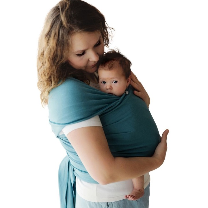 Esarfa Port-bebe tip Wrap Elastic Little Frog Deep Water, pentru Nou-nascuti si Bebelusi, Bumbac, Turcoaz