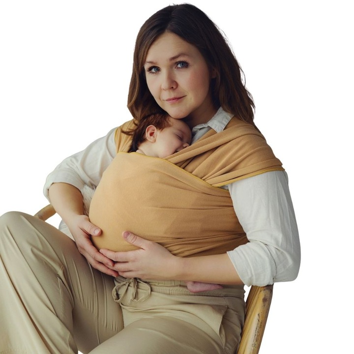 Esarfa Port-bebe tip Wrap Elastic Little Frog Honey Sun, pentru Nou-nascuti si Bebelusi, Bumbac, galben