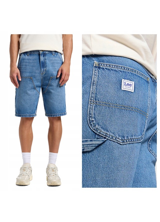 Blugi Scurti Barbati, Lee, DBL Knee Carpenter Short, Regular Fit, Denim Accent, Lungime Scurta, 5 Buzunare, Fermoar, Bumbac, 34 USA, Albastru