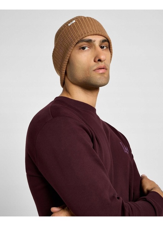 Caciula Barbati, Lee, Ribbed Beanie, Regular Fit, Cu Logo, Sezonul Toamna-Iarna, Cald Si Confortabil, Material Tricotat Reiat, Bumbac, UNI INTL, Bej