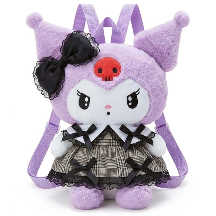 Ghiozdan rucsac plus tip Kuromi mov, 30x22 cm, model kawaii cu bretele reglabile, ABYZ