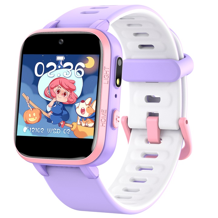 Ceas inteligent pentru copii ZONEY H90PRO, cu camera duala, jocuri, violet, 1.4 inch