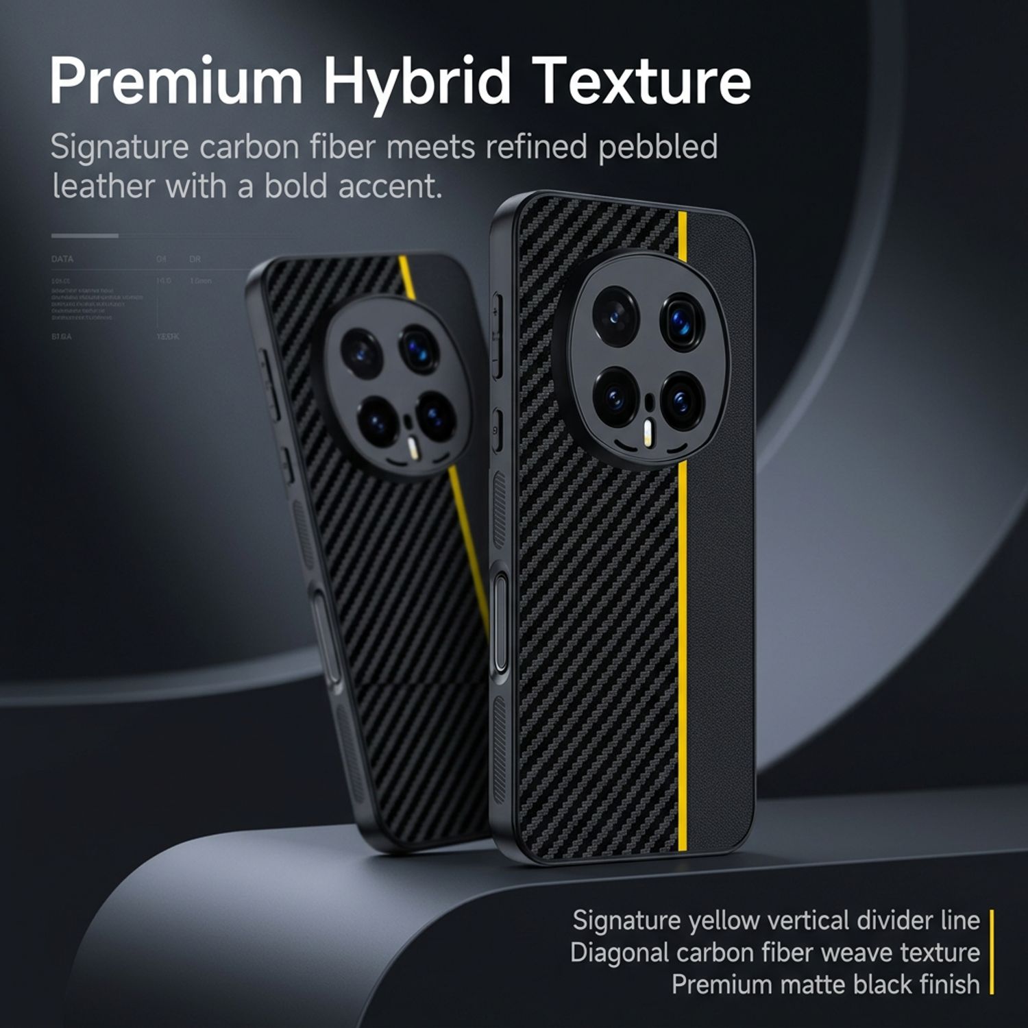 Husa pentru Honor Magic 8 Pro, Textura Fibra de Carbon si Piele, Design Ultra Slim, Protectie Camera si Anti-Amprenta, Rezistenta la Socuri, Stil Business Elegant, Negru cu galben