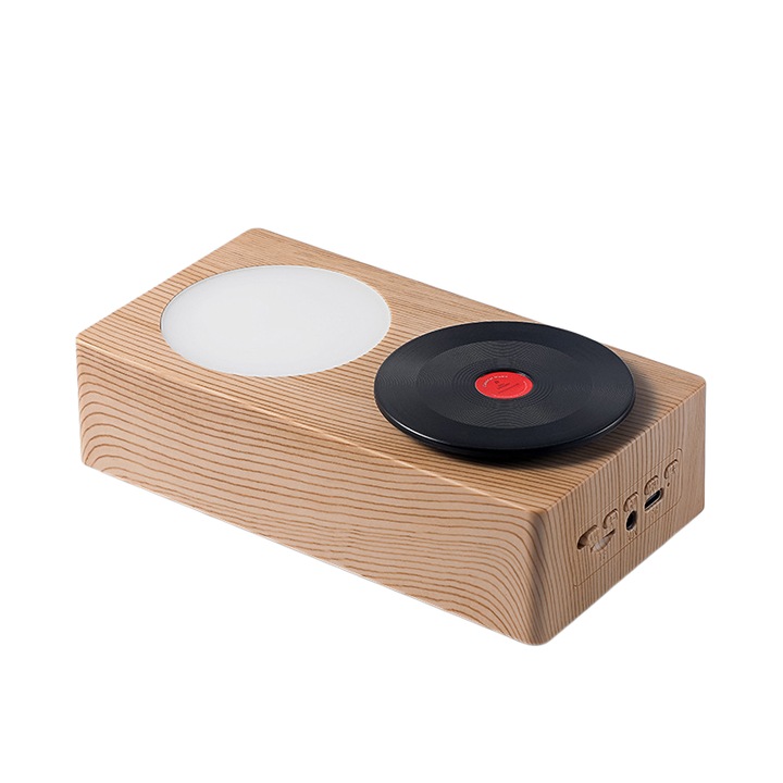 Difuzor portabil, Bluetooth 5.0, calitate audio de inalta definitie, stil retro, cu lumina de veghe, 1200 mAh, incarcare USB, lemn