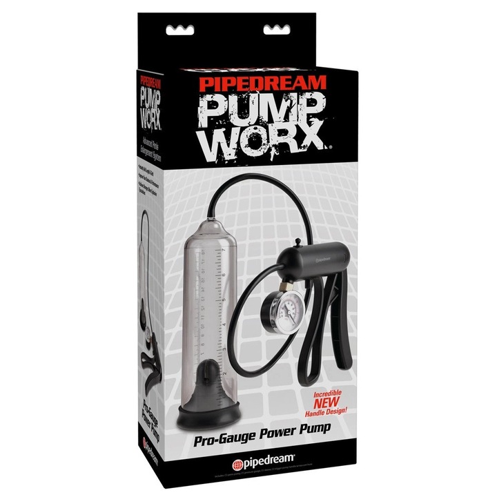 Сексуална помпа Pump Worx Pro-Gauge, прозрачна, манометър, 21,6 см, с ергономична дръжка
