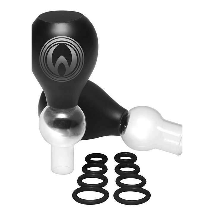 Set XR Brands Pyramid Nipple Amplifier cu 2 pompi si 8 inele O, negru