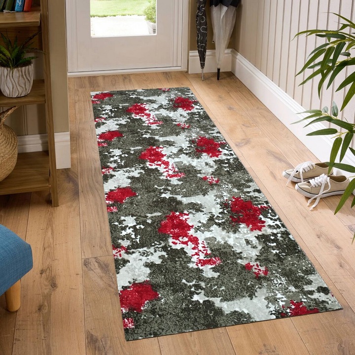 Traversa Antiderapanta April Premium, Maro cu Rosu, Poliester, 100 x 320 cm