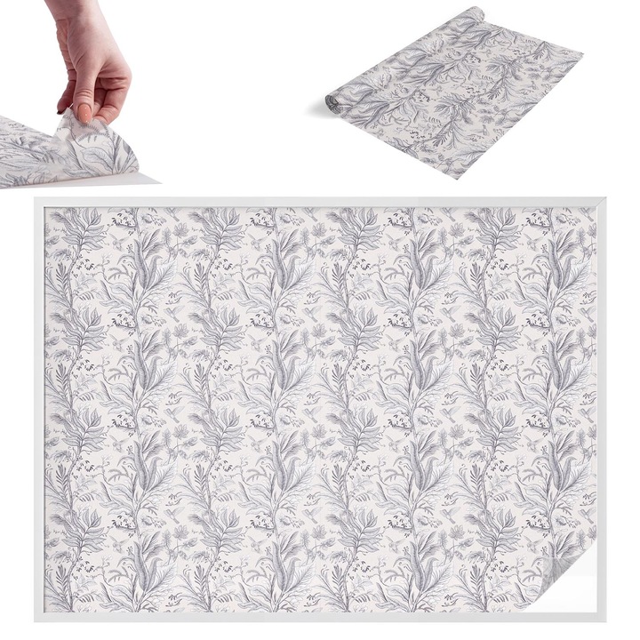 Декоративно фолио за стъкла и прозорци, Wallfluent, Листа и пеперуди, Сив, 200 x 146 cm, с ефект на витраж, самозалепващо се, 010450850090000288802