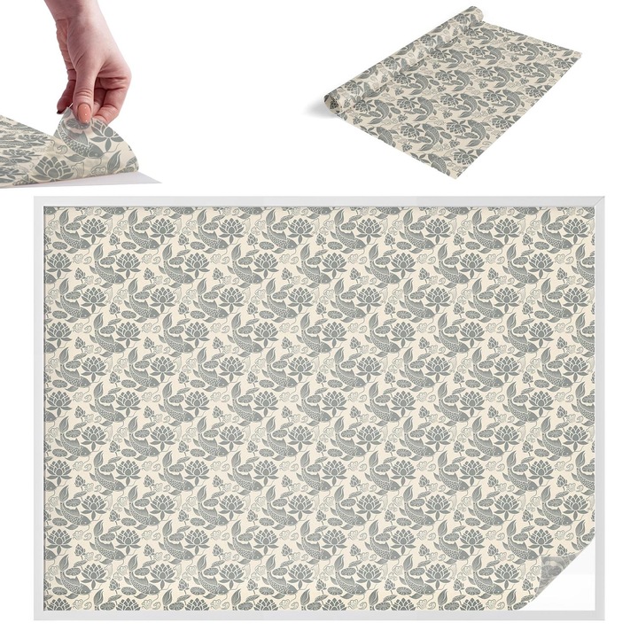 Самозалепващо декоративно фолио, Wallfluent, Ориенталски модел, Сив, 200 x 146 cm, с ефект на витраж, PVC, 010450850090000288831