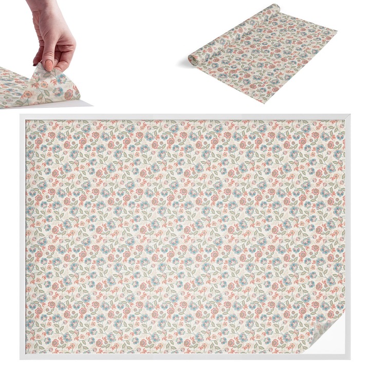 Декоративно фолио за прозорци, Wallfluent, Флорален модел, Бежово, 200 x 146 cm, с ефект на витраж, самозалепващо се, 010450850090000288835