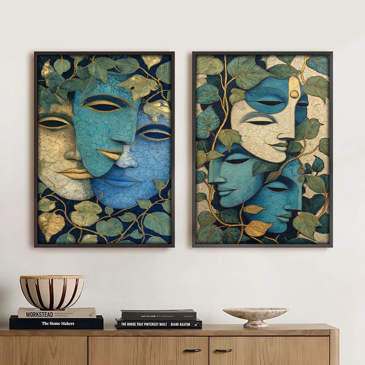 Set 2 Tablouri Inramate - Profunzime si Emotii - 30 x 40 cm, tablouri premium, decor pentru living, dormitor, birou sau hol, cadou inspirat, rama din lemn, Vizio Tablouri Canvas®