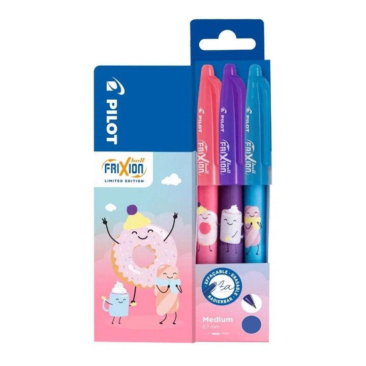 Set rollere Pilot Frixion Ball Fancy, 0.7 mm, albastru, roz, violet