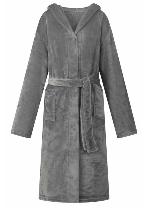 Женски халат с качулка, vidaXL, тъмносив, фланела, 140x136см, XXXL