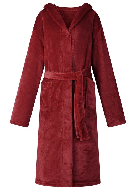 Женски халат vidaXL, бордо, 3XL, фланел, с качулка, удобен джоб