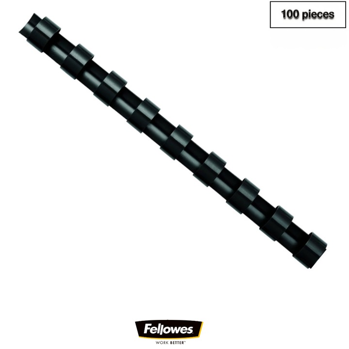 Set 100 spire inele plastic 19 mm negru pentru legat documente A4 pana la 150 coli ambalaj economic Fellowes