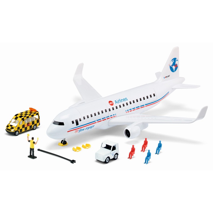 Avion comercial Siku, cu accesorii, 38x36x12cm, 1:144