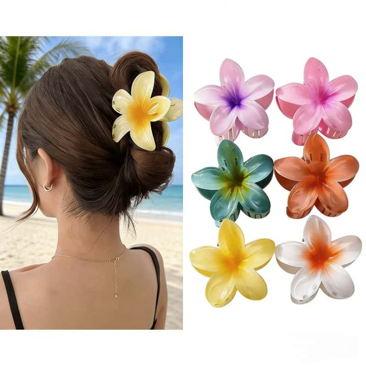 Hawaii virágos hajcsat, 6 darabos szett, színes kiegészítők nőknek és lányoknak, vastag vagy vékony hajhoz, nyári ajándék
