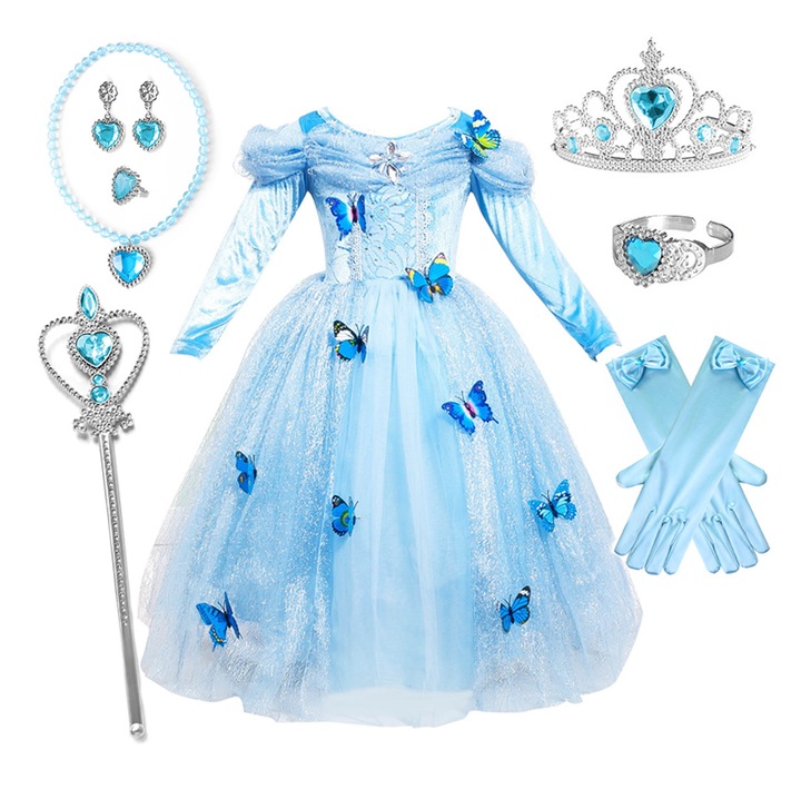Frozen lányka fellépőruha, hosszú ujjú, koronával és jogarral, 130cm
